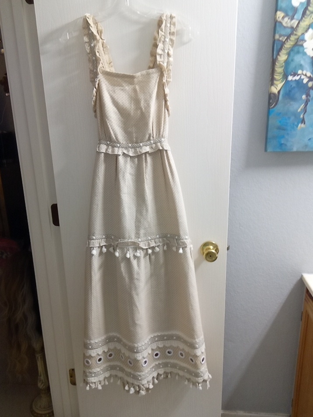 Dodo Bar Or Cream Tiered Maxi Dress with Tassel Trim